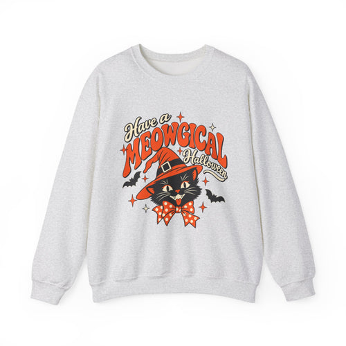 Meowgical Halloween Cat Sweatshirt, Vintage Halloween Shirt, Black Cat Witch Shirt, Retro Halloween Pullover, Cute Cat Lover Gift